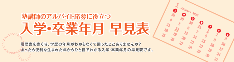 塾講師のアルバイト応募に役立つ 入学・卒業年月 早見表